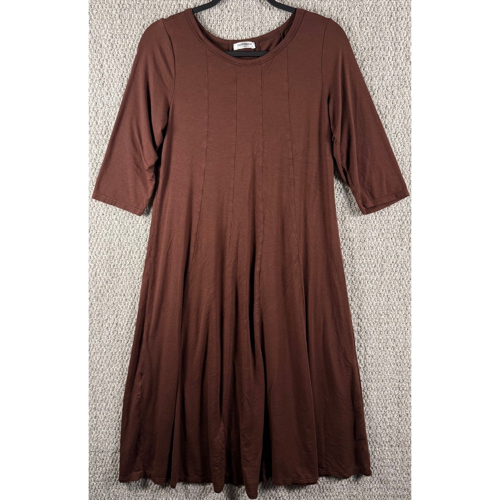 Hotouch A-Line Dress Size M Brown 3/4 Sleeve Casual Jersey Knit Midi Minimalist